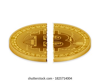 Broken bitcoin on a white background. Vector illustration.