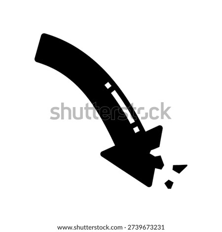 A broken black arrow icon lies shattered on a clean white background, symbolizing failure or disruption.