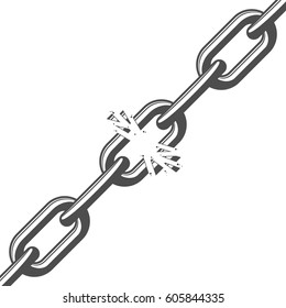 Broken black chain links isolated on white background. Freedom, disruption strong steel shackles concept. Vector illustration in flat style. EPS 10.