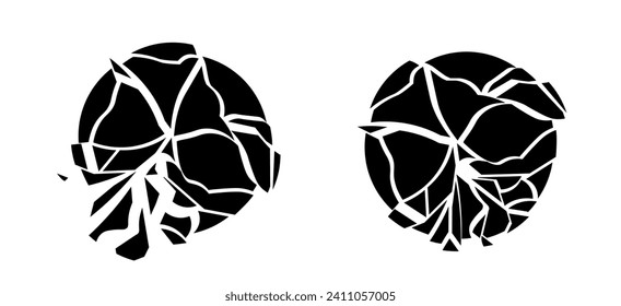 Broken black circle silhouette vector. Sharp crack fragment