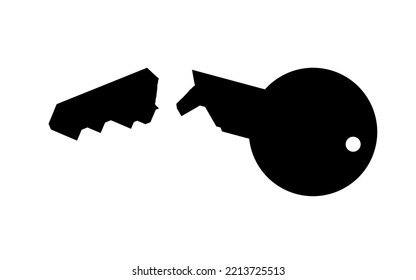 A broken black key on a white background. isolated, vector
