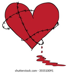 Broken Bleeding Heart Icon, hand drawn icons and illustrations for valentines and wedding - stock vector