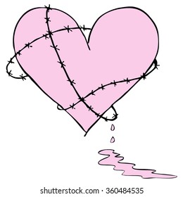 Broken Bleeding Heart Icon, hand drawn icons and illustrations for valentines and wedding - stock vector