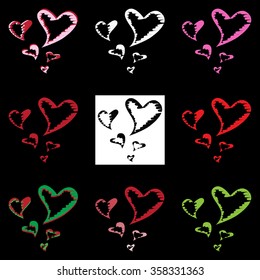 Broken Bleeding Heart Icon set, hand drawn icons and illustrations for Anti-Valentines - stock vector icons