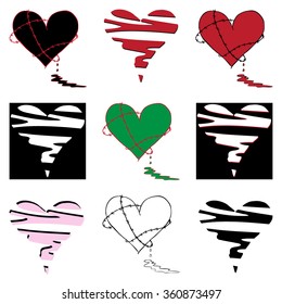 Broken Bleeding Heart Icon set, hand drawn icons and illustrations for Anti-Valentines - stock vector