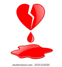 Forma de corazón sangrante roto, icono de amor infeliz aislado sobre fondo blanco