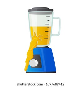 Broken Blender with Yellow Liquid Pouring Out of Canister Isolated on White Background. Destroyed Appliances, Damaged Technics, Repair Service, Old Scrap Thing Element. Cartoon Vector Illustration