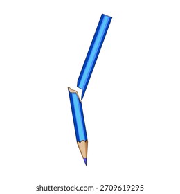 Lápiz azul roto que representa conceptos de fracaso, estrés, dificultad y desafíos en el aprendizaje, la escritura o los esfuerzos artísticos, aislado sobre un fondo blanco