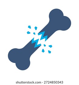 Icono de hueso roto Diseño de Vector plano azul Lesión de símbolo de fractura de pierna Lesión médica de rayos X Dolor de salud Letrero de elemento gráfico