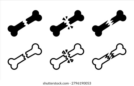 broken bone icon depicting cracked dog paw and human injury silhouette with jagged fractur