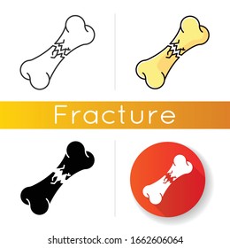 Icono de hueso roto. fractura de traverso impactada. Accidente. Lastima la parte del cuerpo. Tratamiento de trauma. Salud. Condición médica. Estilos de color lineal negro y RGB. Ilustraciones vectoriales aisladas