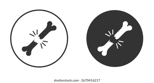 Icono de hueso roto en versiones planas minimalistas modernas