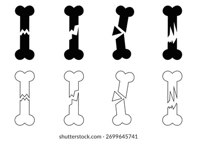 Broken Bone Icon Set – Medical Fracture Anatomy Symbols and Healthcare Vector 
Illustration