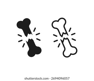Broken bone icon symbols. Bone break icon design
