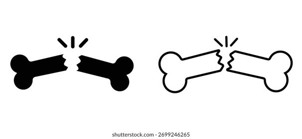 Broken bone icon vector. Fractured human bone icon. Crack or break bone symbol and sign. Simple outline bone vector design for logo, app, web. Vector illustration.