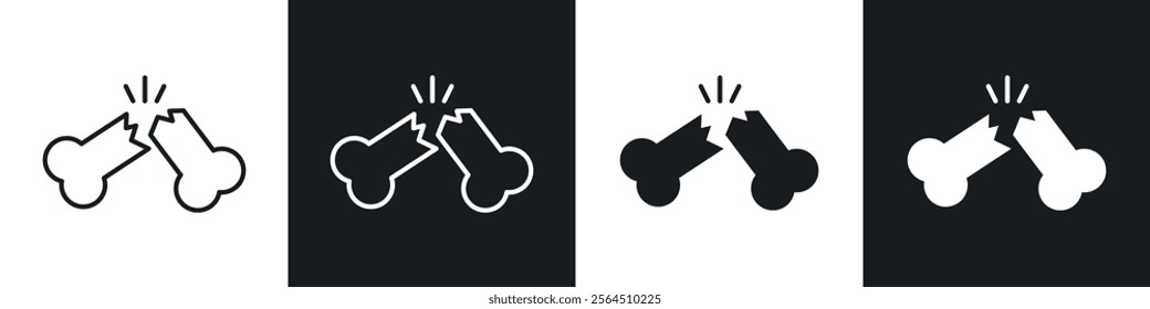 Broken bone icons collection in black filled and line style.
