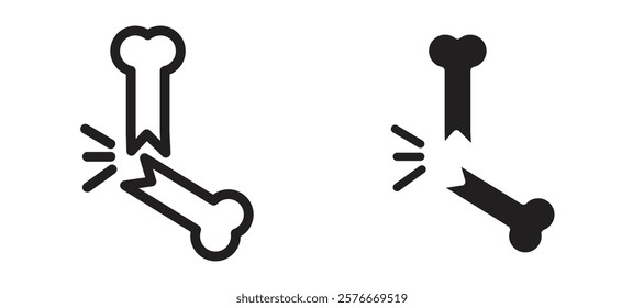 Broken bone icons in outline and stroke versions