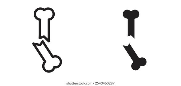 Ícone de vetor de bone quebrado definido em preto.