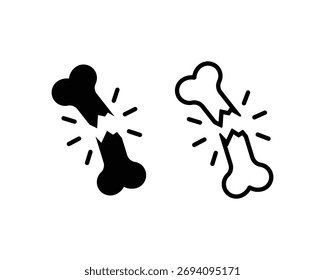 Broken bone vector icons. Fractured human bone. Crack or break bone symbol