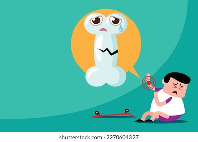 broken bone vector, illustration flat cartoon character man broken arm because of surf skate board, extreme skate accident, injured fractured bone and splint.