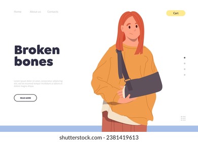 Broken bones treatment online service landing page design template for medical center offering help