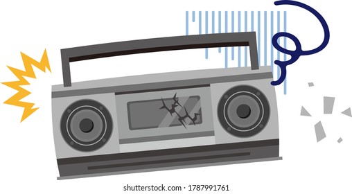 Ilustración vectorial aislada de boombox rota