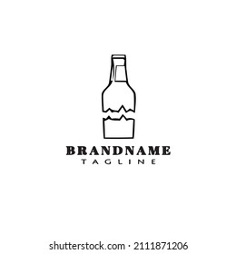 diseño del icono del logotipo de dibujos animados de botellas rotas ilustración del vector simple negro