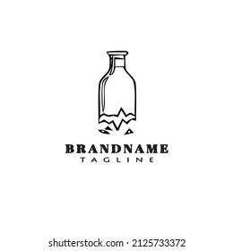 diseño del icono del logotipo de dibujos animados de botella rota negro vector aislado simple