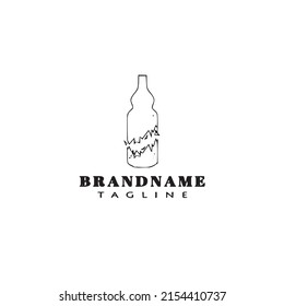 icono del logotipo de dibujos animados botellas rotas plantilla linda ilustración del vector aislado negro
