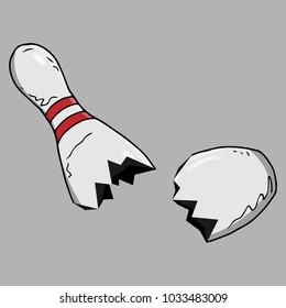 Broken bowling pin. A skittle with two strips. 