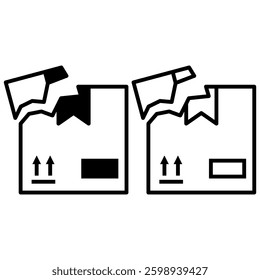 Broken box icon, simple flat style, illustration, logo sign symbol pictogram template, for ui or ux isolated on white for mobile app, editable