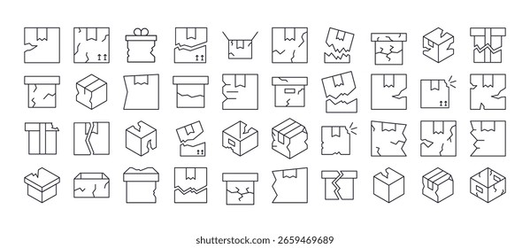 Broken Box Line Icon Bundle. Outline Signs for Graphic and Web Design, Apps, Adverts, Various Cards 