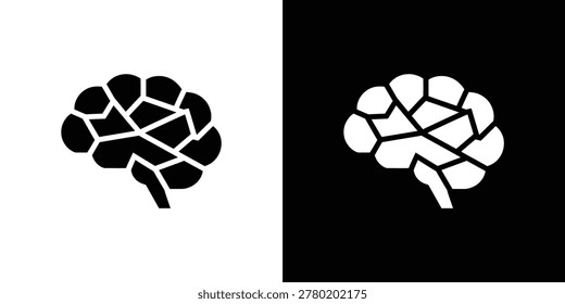 A broken brain with cracked puzzle pieces on white background