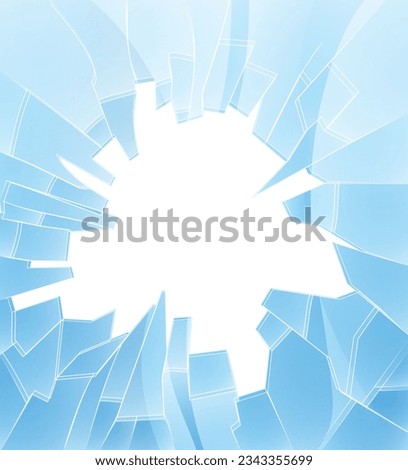 A broken or breaking glass window with a shattered hole through it