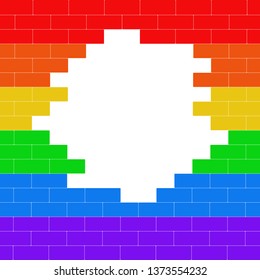 Broken brick wall colored lgbt flag with place for text. Copy space. Vector illustration.