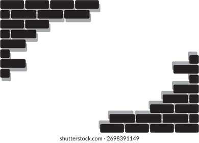 Ilustración vectorial de marco de esquina de pared de ladrillo roto. Fondo de construcción, textura de mampostería, diseño de reparación de arquitectura, elemento de construcción de Industrial, Plantilla de patrón de ladrillo blanco y negro