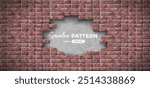 Broken brick wall with hole seamless pattern. Vector illustration. Red color. Cartoon design. Flat style. High detailed. Wall texture background. Stone blocks. Realistic. Eps10.