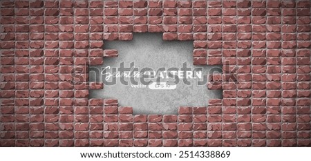 Broken brick wall with hole seamless pattern. Vector illustration. Red color. Cartoon design. Flat style. High detailed. Wall texture background. Stone blocks. Realistic. Eps10.