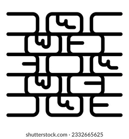Vector de contorno de icono de pared de ladrillo roto. Trabajador de casa. Construcción de morteros