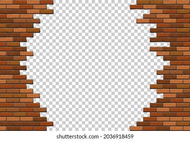 Broken brick wall on transparent background. Hole in red brick wall. Vector illustration - Powered by Shutterstock - Get 15% off with code: PIKWIZARD15