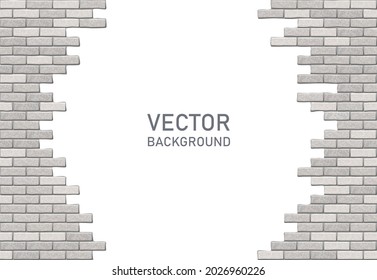 Broken Brick Wall On White Background. Hole In Brick Wall. Vector Illustration With Copy Space