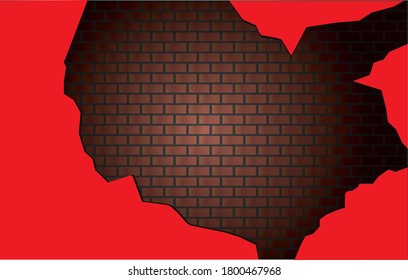 Broken brick wall vector illustration. Space for text.