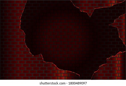 Broken brick wall vector illustration. Space for text.