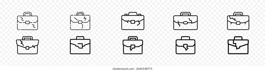 Broken Briefcase Icon – Business or Career Risk Symbol, Icon of cracked briefcase symbolizing career breakdown, financial crisis, business instability, job uncertainty, and professional risk