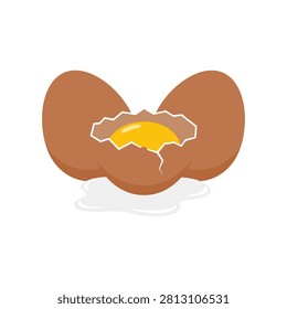 Broken brown egg with raw yolk vector illustration ingredient breakfast illustration culinary