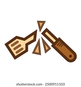 Broken brown spatula colorful icon illustration isolated on square white background. Simple flat outlined cartoon art styled drawing.