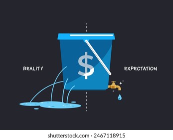 A broken bucket with a golden faucet in it. Isolated Vector Illustration