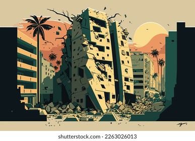 Broken buildings- destroyed city - Syria earthquake, Turkey earthquake.