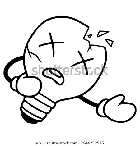 broken bulb character illustration hand drawn outline vector