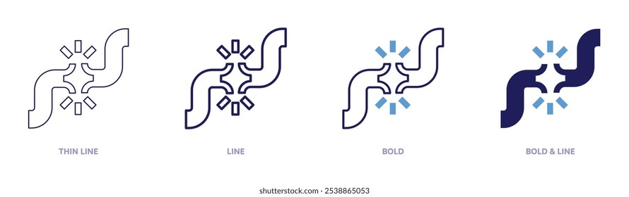Broken cable icon in 4 different styles. Thin Line, Line, Bold, and Bold Line. Duotone style. Editable stroke.